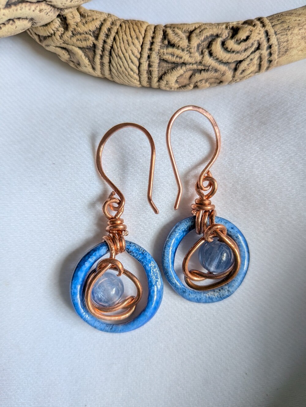 Blue Dream Earrings - Artisan Crafted Copper Wire Wrapped Kyanite Gemstones - Picture 5 of 16